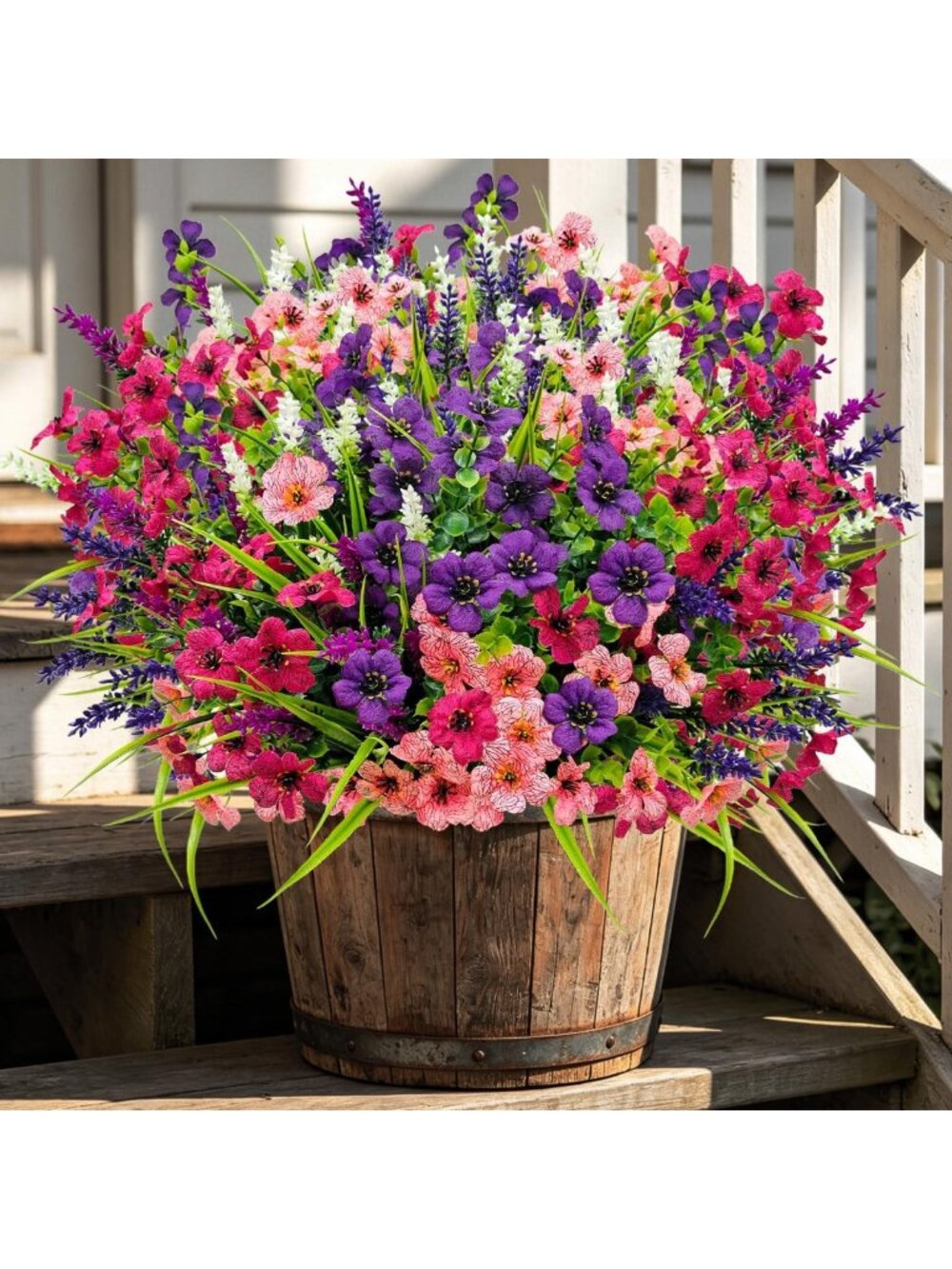 12 Bundles UV Resistant Artificial Flowers & Faux Greenery for Garden Decor